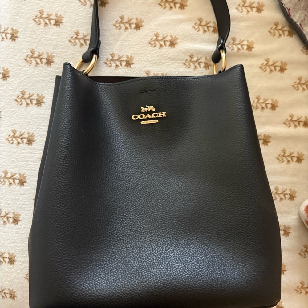 Coach Black Leather Shoulder Bag with Gold Accents